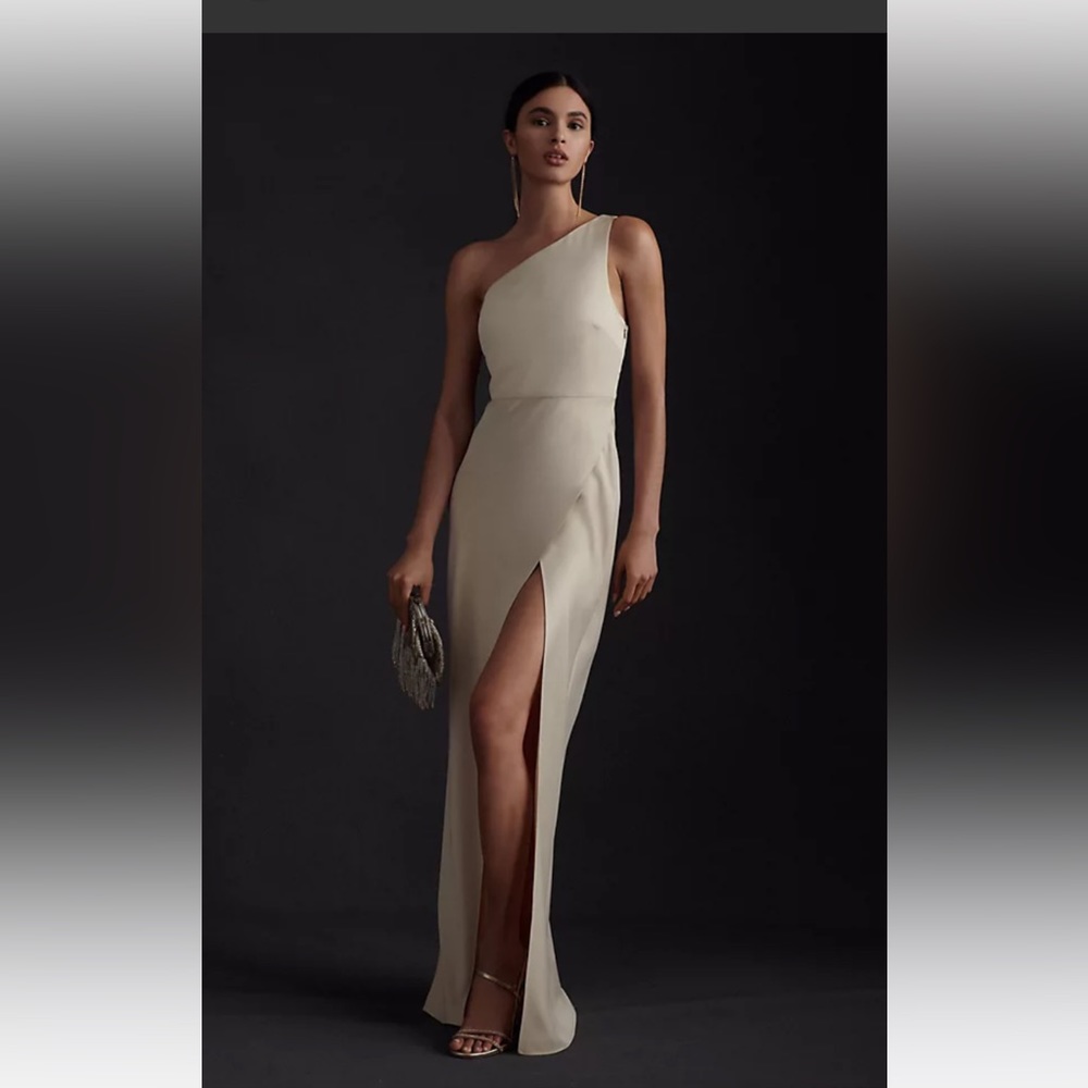 BHLDN Dylan One-Shoulder Satin Side-Slit Gown